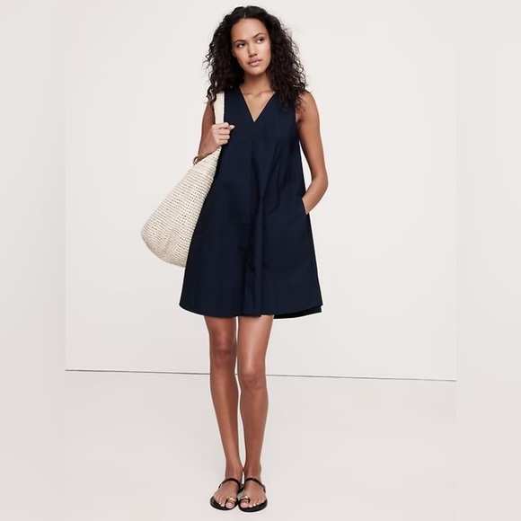 NWT! Banana Republic Tapestry Navy Blue Cotton Poplin Swing Mini Dress - XS 🪁